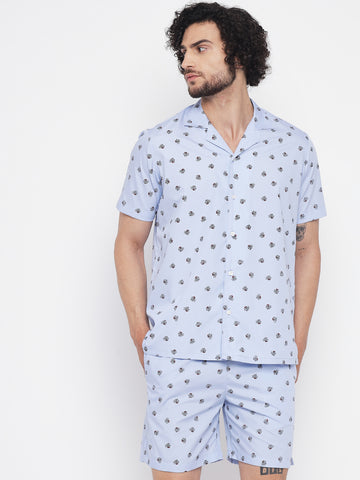 Ash Flower Printed Blue Coloured Co-Ords Set