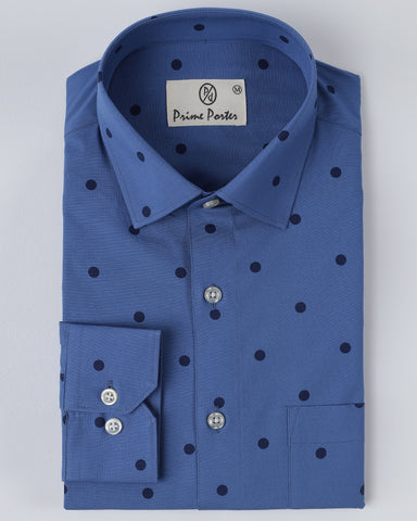 Azure Blue Polka Dot Printed Shirt For Men
