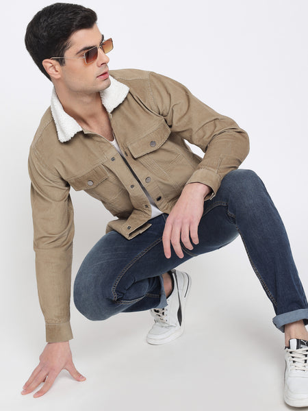 Beige Corduroy Jacket For Men 1