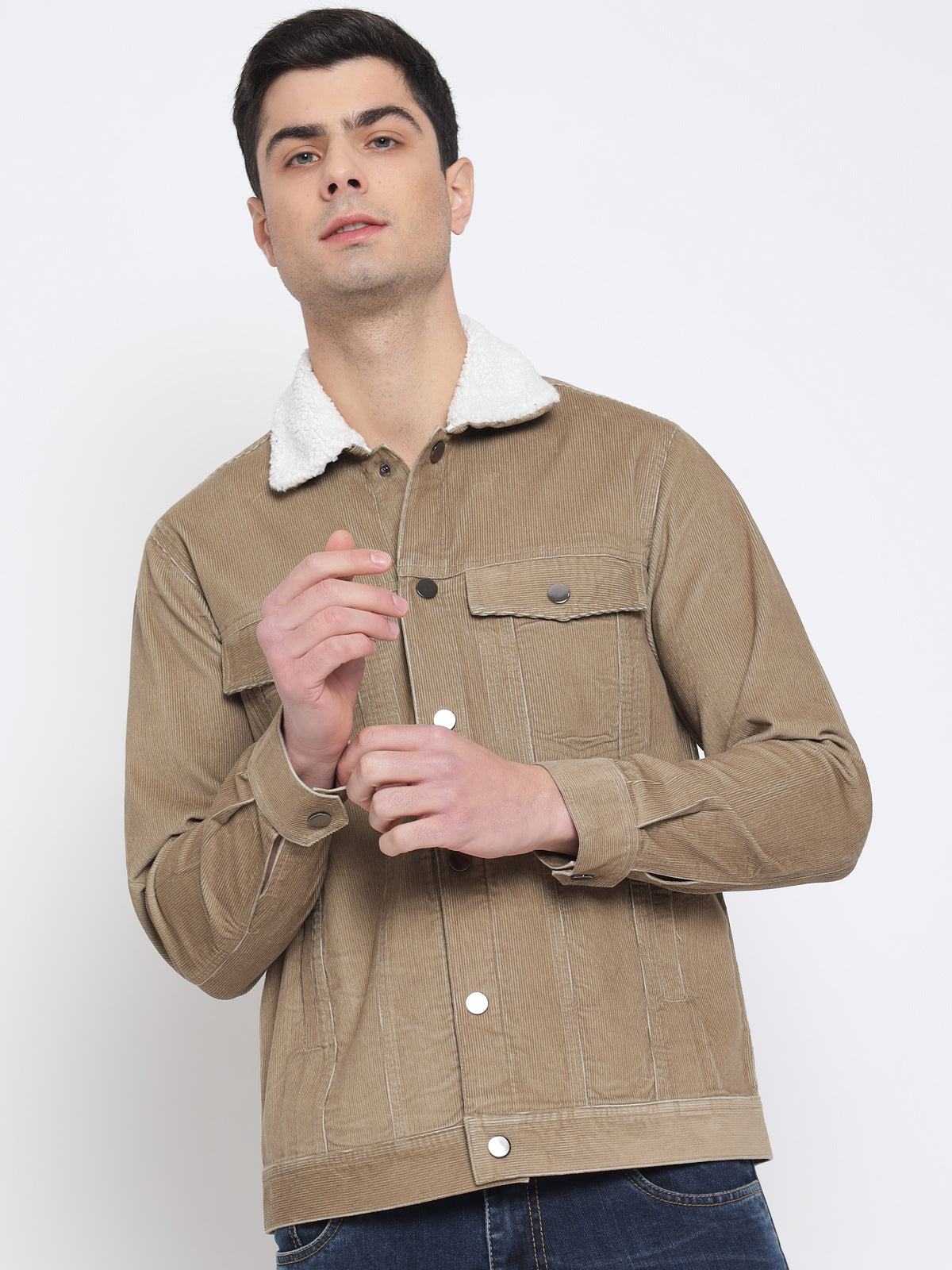 Beige Corduroy Jacket For Men