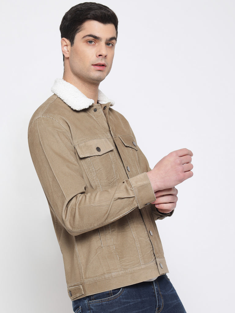 Beige Corduroy Jacket For Men Prime Porter