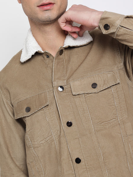 Beige Corduroy Jacket For Men 4