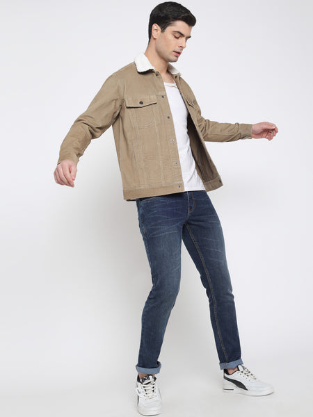 Beige Corduroy Jacket For Men 6