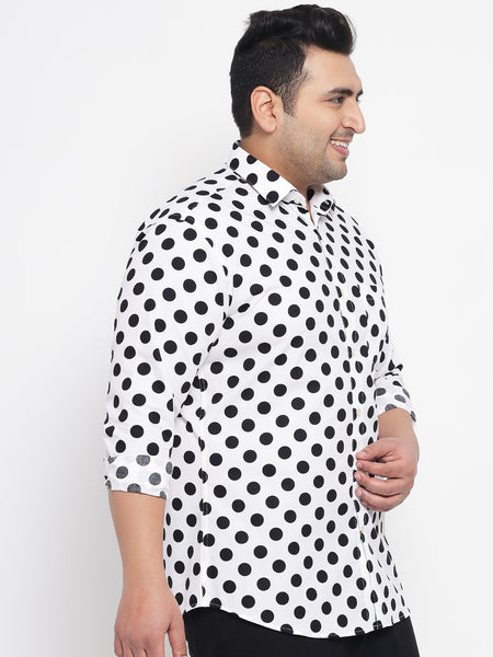 Black And White Polka Dot Printed Shirt For Men Plus 3