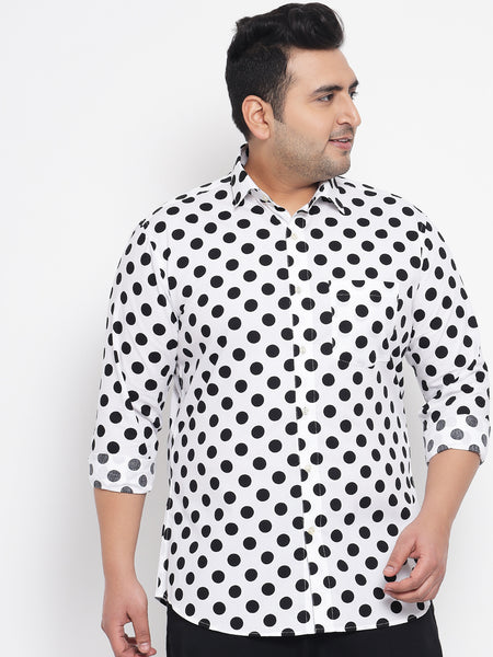 Black And White Polka Dot Printed Shirt For Men Plus 4