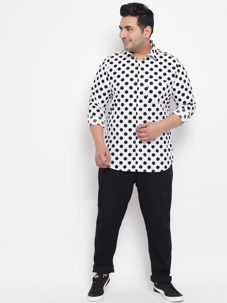 Black And White Polka Dot Printed Shirt For Men Plus 5