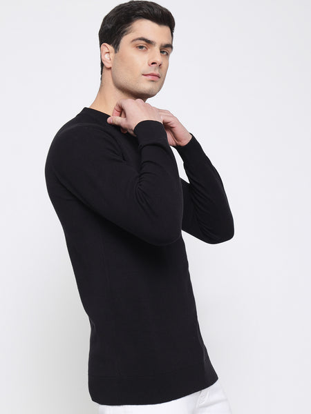 Black Basic Soft Sweater For Men