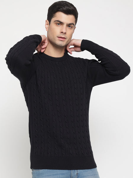 Black Cable Knit Sweater For Men 1