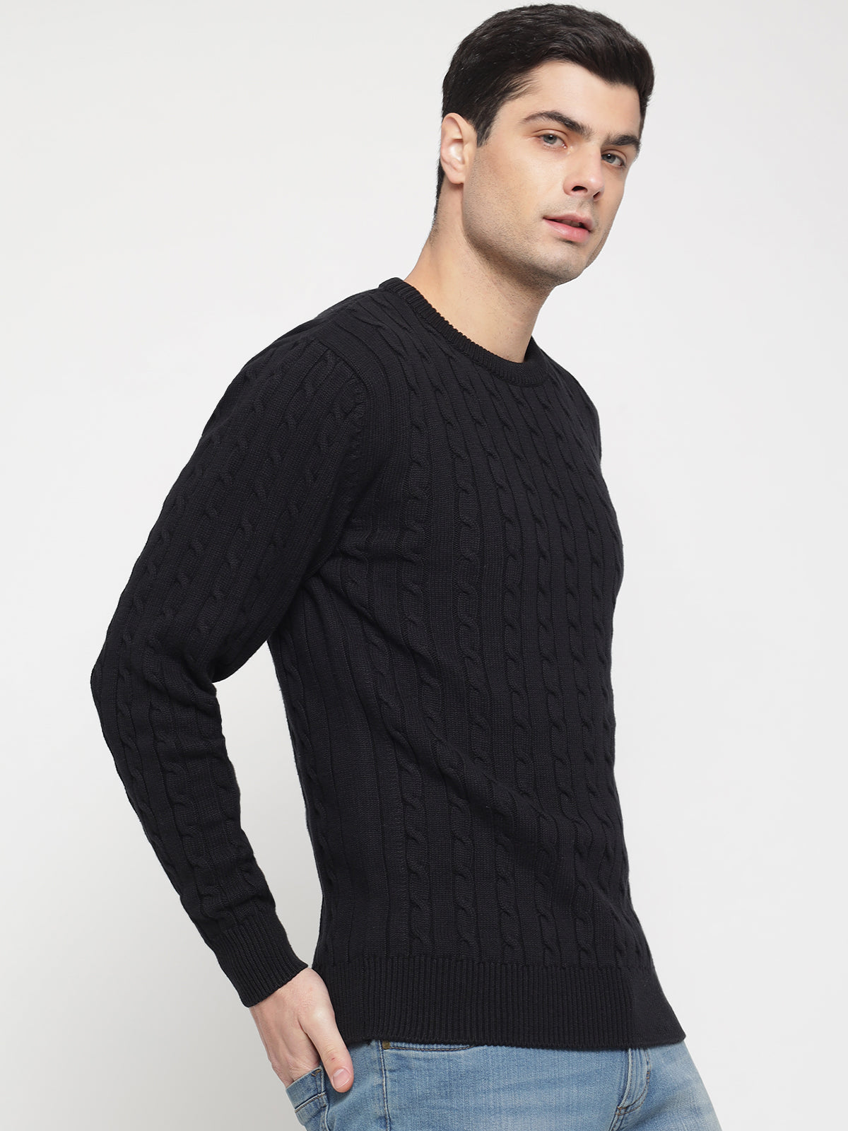 Black Cable Knit Sweater For Men Prime Porter