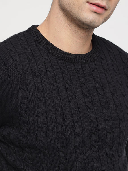 Black Cable Knit Sweater For Men 5