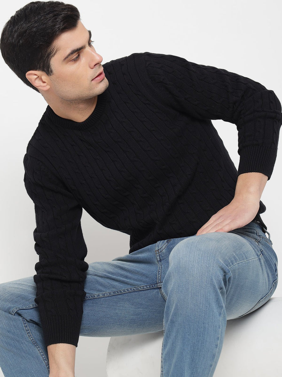 Black Cable Knit Sweater For Men – Prime Porter