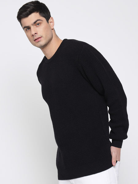 Black Purl Knit Sweater For Men 1
