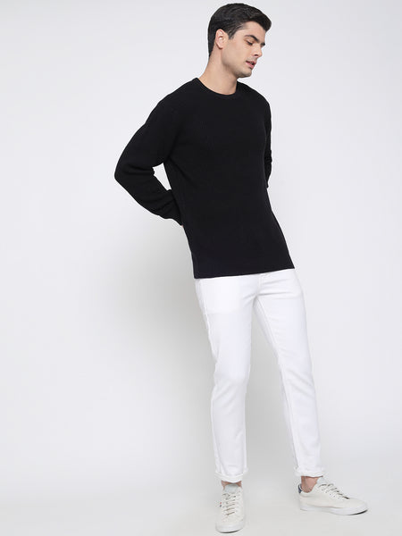 Black Purl Knit Sweater For Men 4