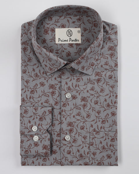 Bliss Grey Coloured Flower Printed Pure Cotton Shirt For Men