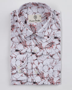 Bloom Peach Coloured Flower Printed Pure Cotton Shirt For Men