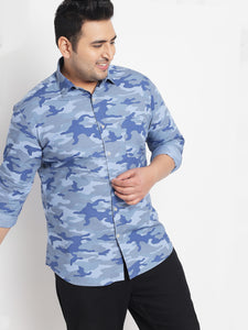 Blue Camouflage Printed Shirt For Men Plus