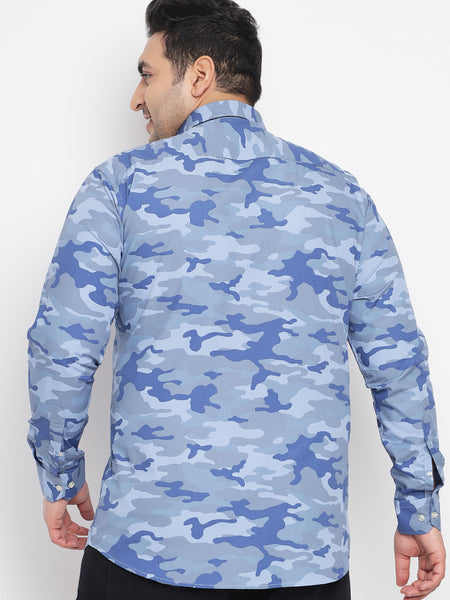 Blue Camouflage Printed Shirt For Men Plus 6