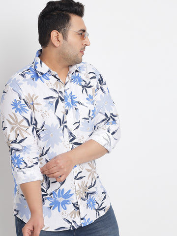 Blue Floral Printed Shirt For Men Plus