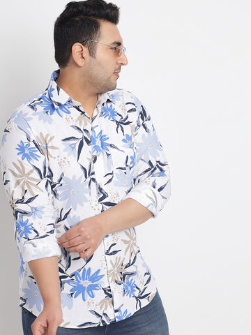 Blue Floral Printed Shirt For Men Plus