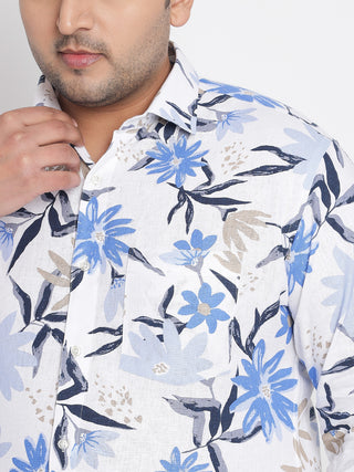 Blue Floral Printed Shirt For Men Plus 1
