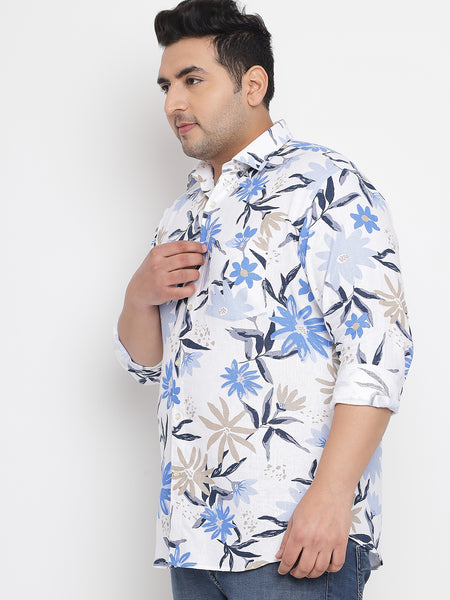 Blue Floral Printed Shirt For Men Plus 2