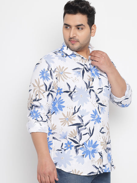 Blue Floral Printed Shirt For Men Plus 3