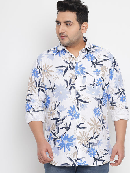 Blue Floral Printed Shirt For Men Plus 4