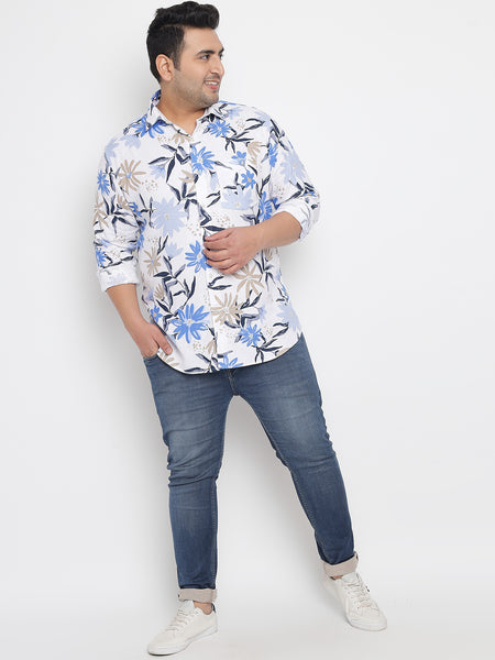 Blue Floral Printed Shirt For Men Plus 5
