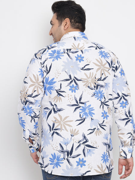 Blue Floral Printed Shirt For Men Plus 6