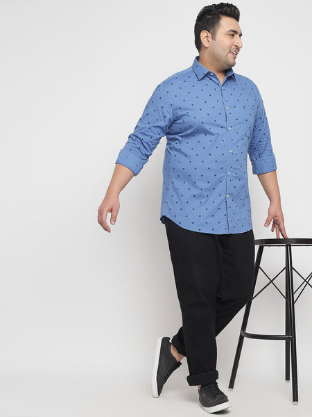 Blue Polka Dot Printed Shirt For Men Plus 1