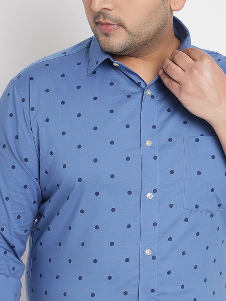 Blue Polka Dot Printed Shirt For Men Plus 2