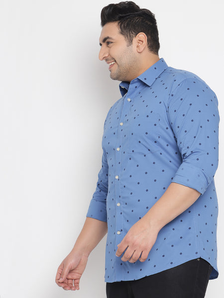 Blue Polka Dot Printed Shirt For Men Plus 3