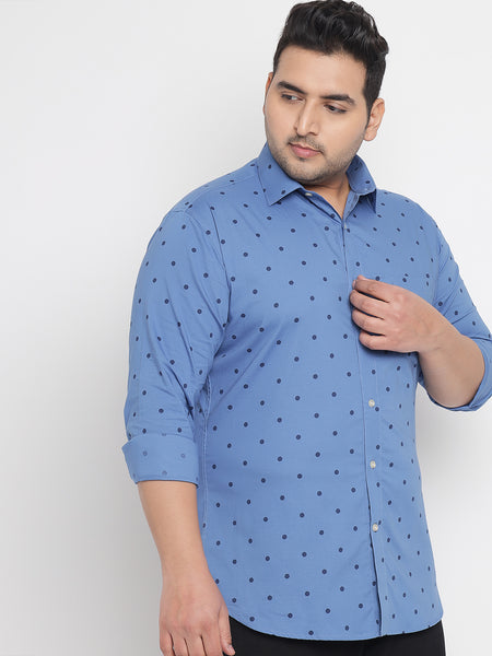 Blue Polka Dot Printed Shirt For Men Plus 4