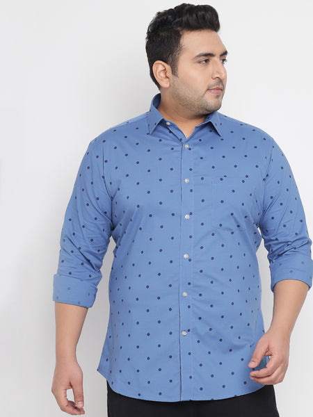 Blue Polka Dot Printed Shirt For Men Plus 5