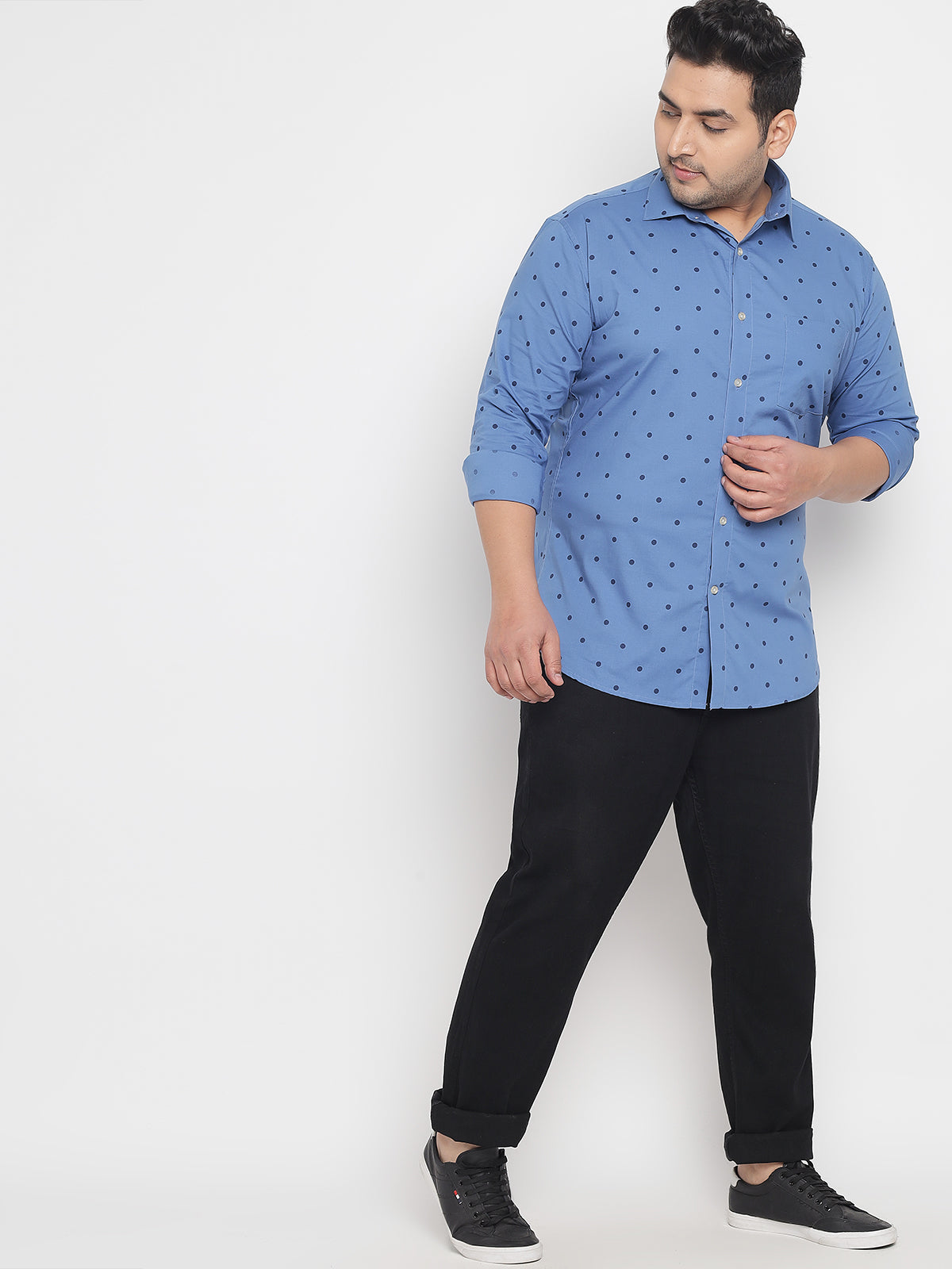 Blue Polka Dot Printed Shirt For Men Plus