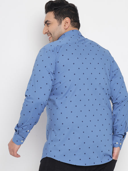 Blue Polka Dot Printed Shirt For Men Plus 6