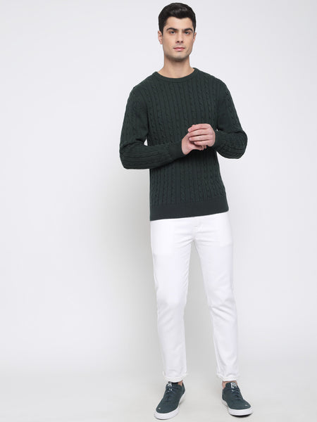 Bottle Green Cable Knit Sweater For Men 1