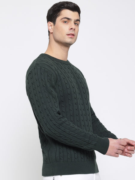 Bottle Green Cable Knit Sweater For Men 3