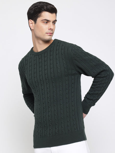 Bottle Green Cable Knit Sweater For Men