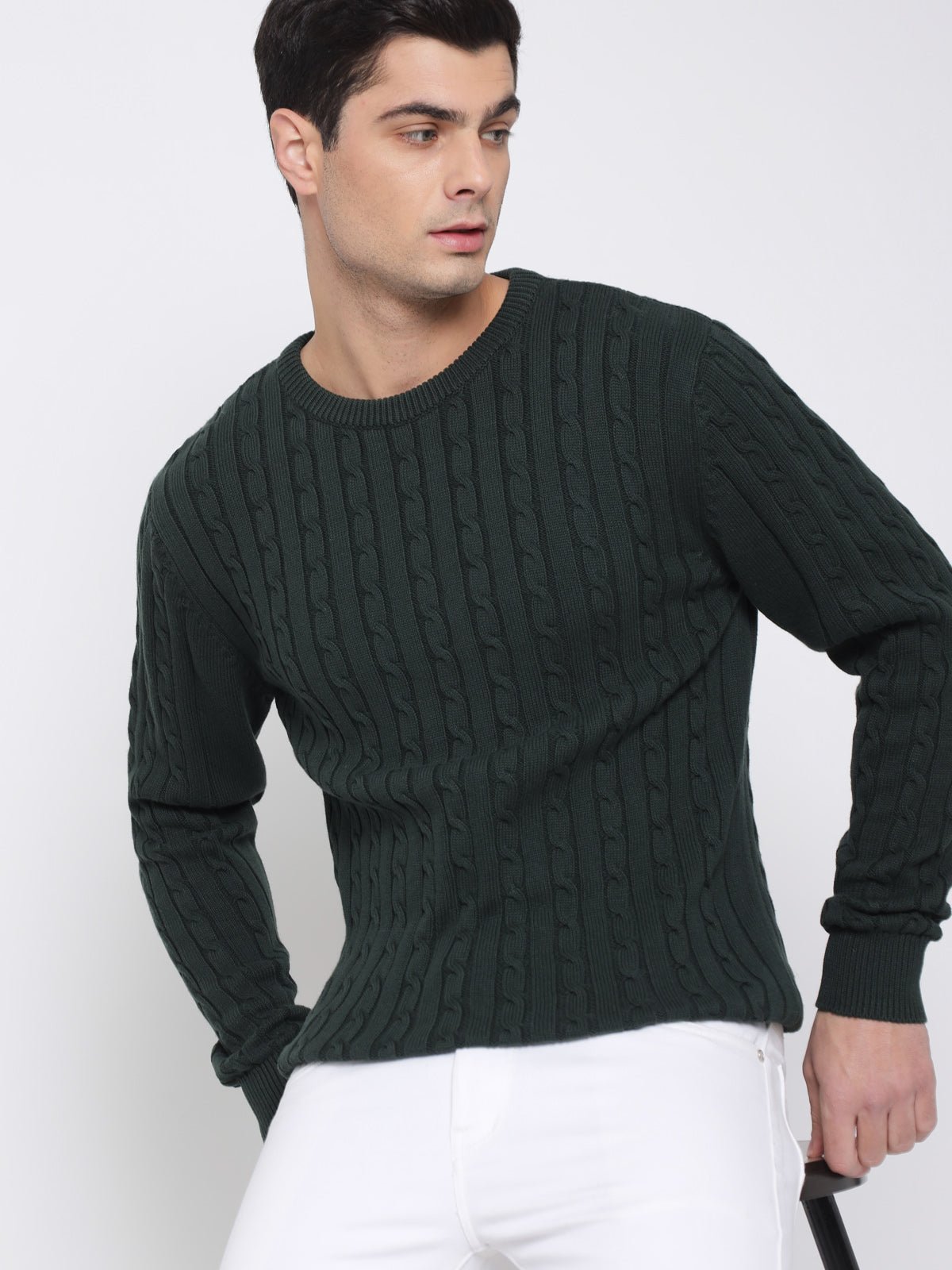 Bottle Green Cable Knit Sweater