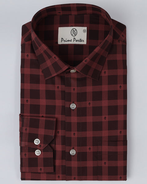 Claret Maroon Coloured Check Shirt For Men