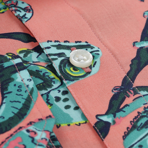 Gecko Peach Coloured Chameleon Printed Pure Cotton Shirt For Men 2