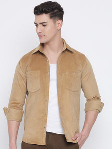 Golden Yellow Coloured Pure Cotton Corduroy Shirt For Men