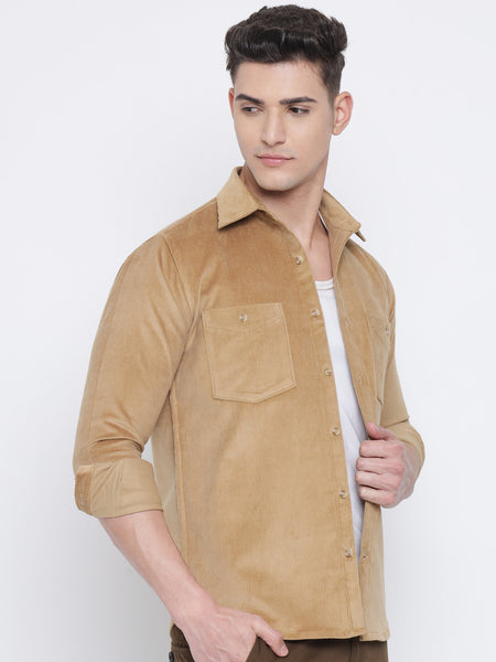 Golden Yellow Coloured Pure Cotton Corduroy Shirt For Men 1