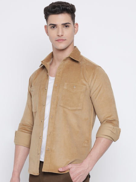 Golden Yellow Coloured Pure Cotton Corduroy Shirt For Men 2