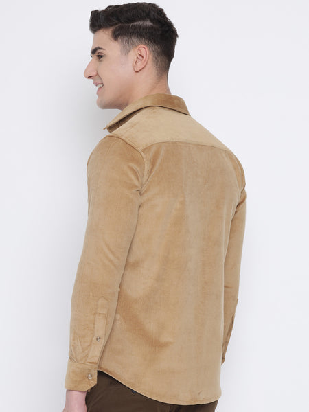 Golden Yellow Coloured Pure Cotton Corduroy Shirt For Men 3