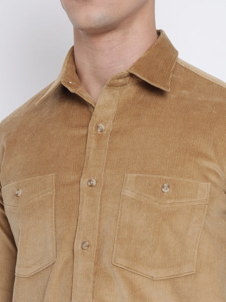 Golden Yellow Coloured Pure Cotton Corduroy Shirt For Men 4