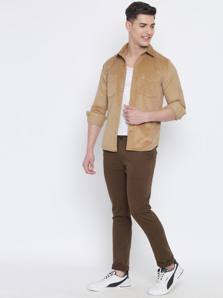 Golden Yellow Coloured Pure Cotton Corduroy Shirt For Men 5