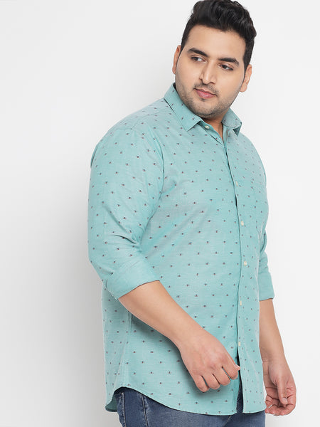 Green Batik Printed Shirt For Men Plus 3