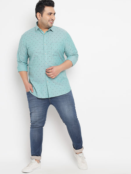 Green Batik Printed Shirt For Men Plus 4